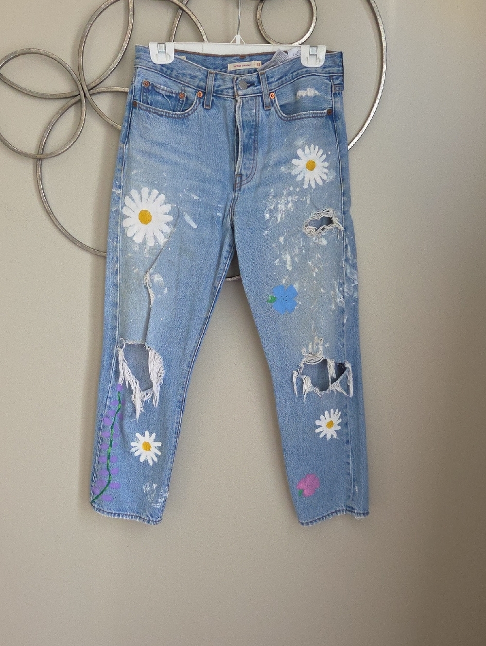 Levi's Hand-Painted  Boyfriend Jeans with Floral Accents
